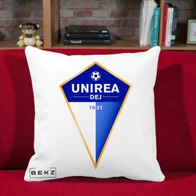 Perna Personalizata Unirea Dej 1921 Fotbal, 40x40 cm, Alba Mata, Husa Detasabila, Perna Inclusa, BEKZ®