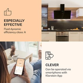 Klarstein Aurora 90, Hotă, 550 m³/h, 90 cm, hotă de coș de fum, lumină de fundal, clasa de eficiență energetică A++