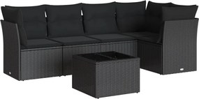 vidaXL Set mobilier de grădină cu perne, 6 piese, negru, poliratan