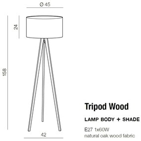 Lampadar cu trepied din lemn design modern Tripod negru