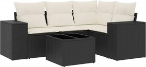 vidaXL Set mobilier de grădină cu perne, 5 piese, negru, poliratan