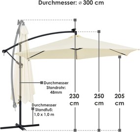 Umbrelã "Brazilia" 3 m cu iluminare LED crem, cu deschidere si suport gri