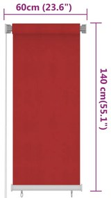 Jaluzea tip rulou de exterior, rosu, 60x140 cm, HDPE 60 x 140 cm