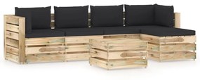 Set mobilier de gradina cu perne, 6 piese, lemn verde tratat negru si maro, 6