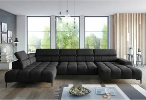 Coltar PLAZA XL, sezlong stanga, stofa catifelata negru - Riviera 100,
