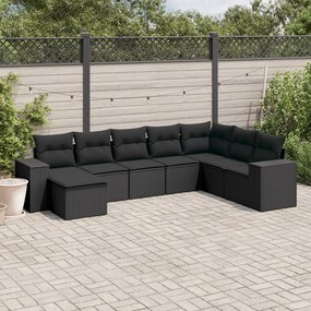 3255292 vidaXL Set mobilier de grădină cu perne, 8 piese, negru, poliratan