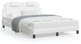 3208097 vidaXL Cadru de pat cu tăblie, alb, 140x200 cm, piele ecologică