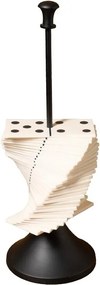 Sculptură decorativă din rășină și metal, alb și negru, piese de domino în spirală pe suport, finisaj mat, 30 x 13 cm, „Partie”