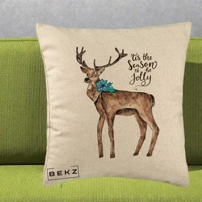 Perna Decorativa Ren Tis the Season to be Jolly, 40x40 cm, Bej, Husa Detasabila, Perna Inclusa, BEKZ®