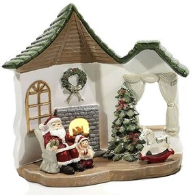 Decor Craciun cu LED ,   Casuta cu Mos Craciun si Copil JOY, 16x17cm