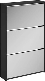 vidaXL Dulap pantofi cu oglindă, 3 straturi, negru, 63x17x102,5 cm