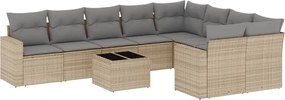 vidaXL Set canapele de grădină cu perne, 10 piese, bej, poliratan
