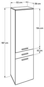 Dulap Baie cu cos de rufe Adore Diamond, usa reversibila, sertar, Alb Lucios, 52 x 38 x 187 cm