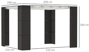 Foisorul Pergola de Gradina Outsunny 2,98x2,98m cu Copertina Retractabila, Structura Metalica si Coloane din Rattan PE, Negru si Alb