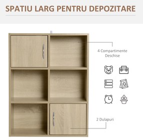 Biblioteca HOMCOM cu 3 Rafturi , 4 Compartimente si 2 Usi Basculante din Lemn Natural 61.5x29.5x80cm | Aosom Romania