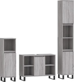 vidaXL Set mobilier de baie, 3 piese, gri sonoma, lemn prelucrat
