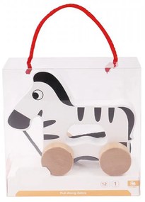 Jucarie educativa de tras din lemn masiv NOVOKIDS™ My first Tiny Zebra, Cu roti, Motricitate , Cu sfoara de tractare, Materiale Eco, Alb cu Negru