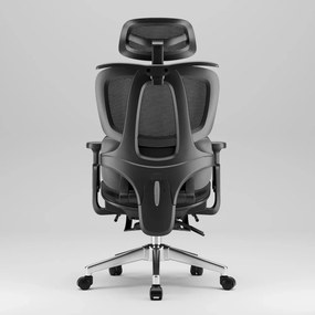 MILANO E06 Executive – Scaun Ergonomic cu Suport Lombar Reglabil în 2 Trepte, Tetieră Reglabilă, Cotiere 3D, Reclinare 135°, Umeraș Integrat, Suport pentru Picioare și Bază Metalică, Mesh, Negru