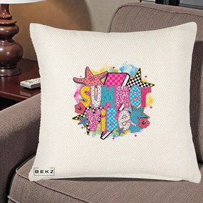 Perna Decorativa Summer Vibes Colorata, 40x40 cm, Crem Reliefat, Husa Detasabila, Perna Inclusa, BEKZ®