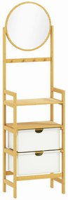 HOMCOM Raft de baie din bambus cu oglindă cu 4 cârlige 2 rafturi deschise și 2 sertare din material textil 48,5x30x170 cm Natural | Aosom Romania