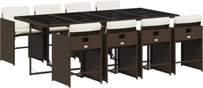 vidaXL Set mobilier de grădină cu perne, 9 piese, maro, poliratan
