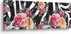 Tablou cu trandafiri înfloriți (cu ceas) (90x30 cm)