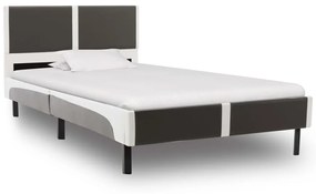 277535 vidaXL Pat cu saltea, gri și alb, 90 x 200 cm, piele ecologică