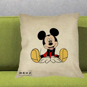 Perna Personalizata Mickey Mouse Relaxat, 40x40 cm, Crem, Husa Detasabila, Perna Inclusa, BEKZ®