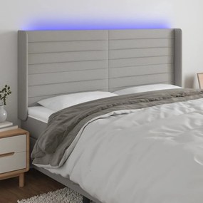 3124210 vidaXL Tăblie de pat cu LED, gri deschis, 203x16x118/128 cm, textil