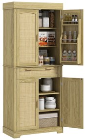 HOMCOM Dulap Bucătărie 76×40×183 cm cu 2 Uși și Sertar, Rafturi Condimente, Stejar | Aosom Romania