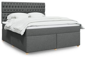 vidaXL Pat box spring cu saltea, gri închis, 180x200 cm, textil