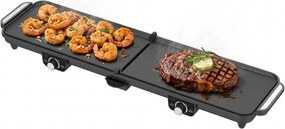Gratar electric dublu pliabil Adler AD 6617, 3000 W, Deschidere 180°, 96 x 26 cm, Placi antiaderente, 2 termostate, Tava pentru grasime, Negru