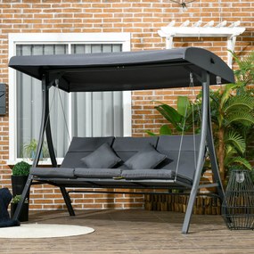 Outsunny Balansoar pentru Exterior de Grădină cu 3 Locuri și Acoperiș Reglabil, Perne Decorative, 202x115x168 cm, Gri | Aosom Romania