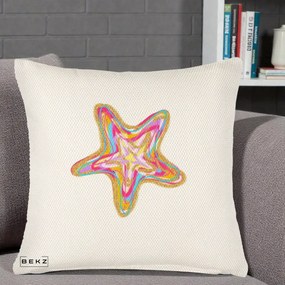Perna Decorativa Stea de Mare Colorata Psiheledic, 40x40 cm, Crem Reliefat, Husa Detasabila, Perna Inclusa, BEKZ®