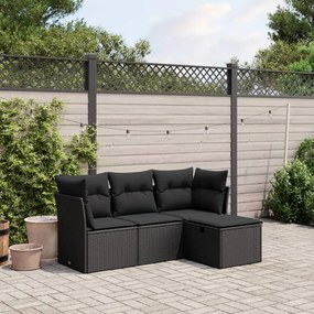 vidaXL Set mobilier de grădină cu perne, 4 piese, negru, poliratan