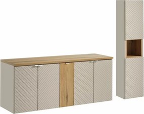 Set mobilier baie 140 cm 5 piese Comad Viva stejar Coast Evoke si bej cașmir mat
