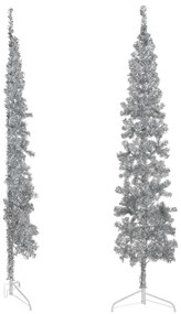 Jumatate brad de Craciun subtire cu suport, argintiu, 240 cm 1, Argintiu, 240 cm