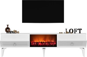 Comoda TV, Hanah Home, Arona Fireplace, 150x44.6x29.6 cm, Alb