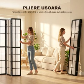 HOMCOM Paravan de Interior Pliabil cu 4 Panouri din Lemn și Material Nețesut, 160x170 cm, Negru și Alb | Aosom Romania