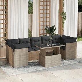 3266402 vidaXL Set mobilier de grădină cu perne, 8 piese gri deschis poliratan