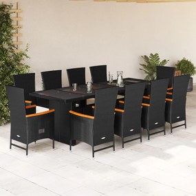 3277534 vidaXL Set mobilier de exterior cu perne, 11 piese, negru, poliratan