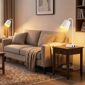 HOMCOM Set de 2 Veioze Moderne din Oțel cu Porturi USB, Soclu E27, Bec Neinclus, Alb | Aosom Romania