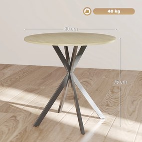 HOMCOM Masă de dining rotundă pentru 2 persoane cu blat aspect lemn și picioare încrucișate din oțel, alb stejar | Aosom Romania