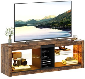 HOMCOM Mobilier TV cu lumină LED și telecomandă, rafturi și compartimente deschise, 140x35x47cm, maro | Aosom Romania