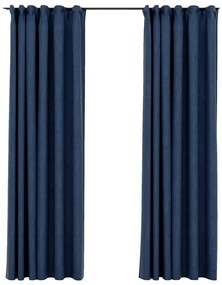Perdele opace aspect panza carlige, 2 buc, albastru, 140x225 cm 2, Albastru, 140 x 225 cm