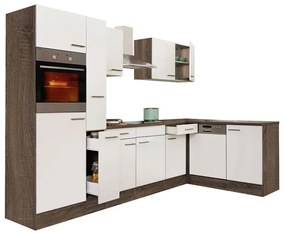 Mobilă de bucătărie de colț Yorki 310, corp din stejar Yorki, cu față alb satinat