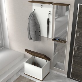 Set Cuier cu Oglinda si Taburet, Metro Lounge, UnicUtil, 95 x 45 x 228.8 cm, Alb-Maro, UUORG27