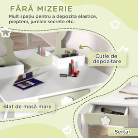 ZONEKIZ Set de toaletă pentru copii cu oglindă de machiaj și scaunel asortat din lemn, sertar și recipiente, alb | Aosom Romania