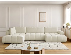 Colțar bej extensibil/cu spațiu de depozitare (cu colț pe partea stângă/în formă de "U") Fuji – Bobochic Paris