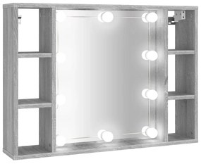820446 vidaXL Dulap cu oglindă și LED, gri sonoma, 76x15x55 cm